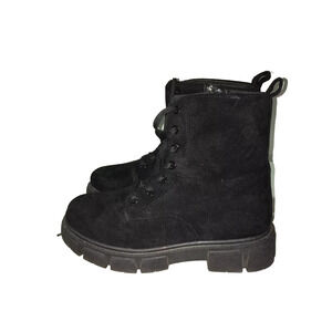 CAPE‎ ROBBIN WOMEN'S SHANDRA LUG LACE/ZIP BLACK SUEDE COMBAT BOOTS 6